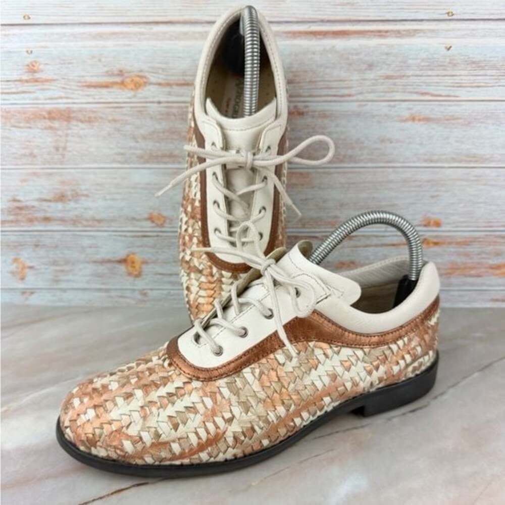 Aerogreen Summer Ladies Woven Leather Golf Shoes Copper/White